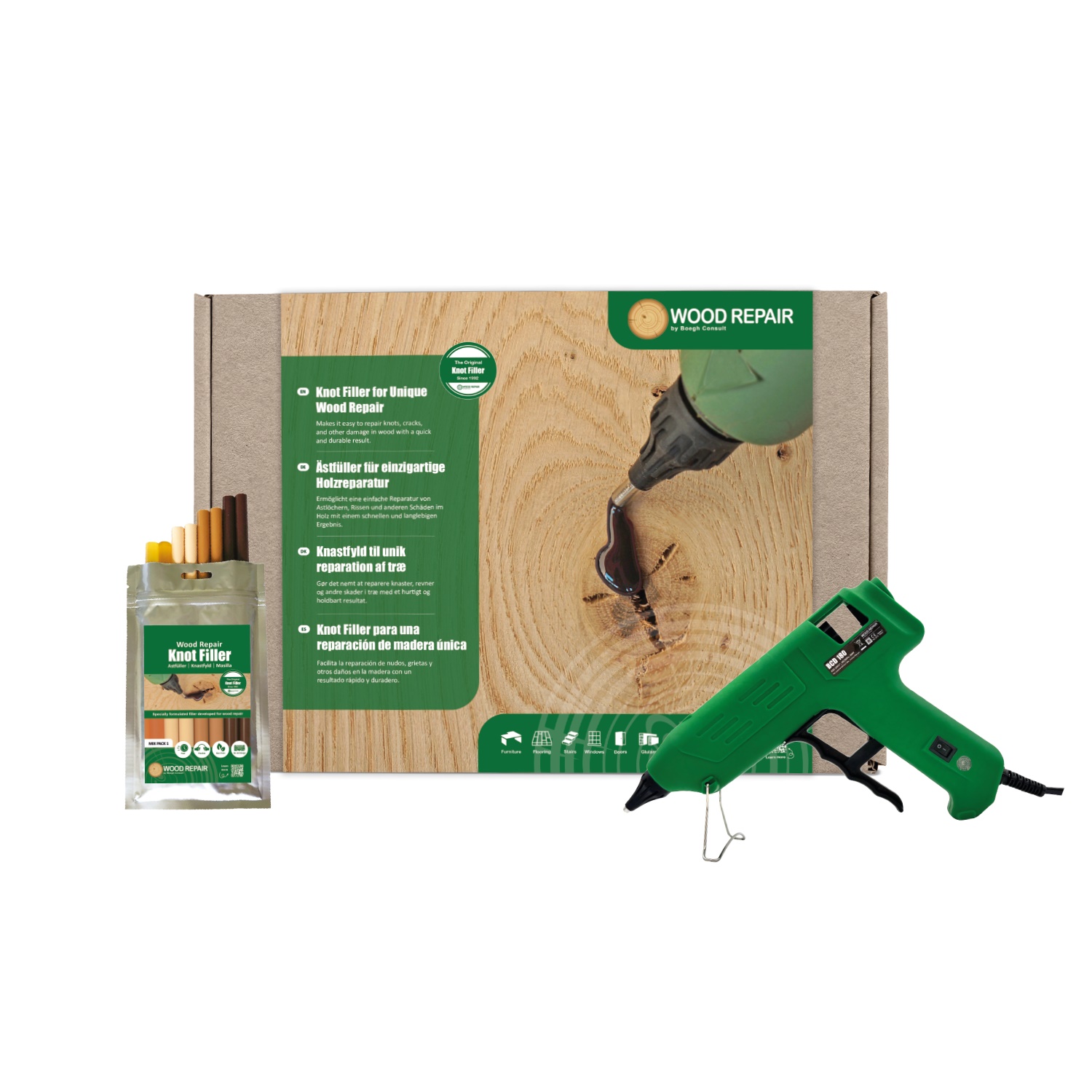 Wood repair BASIC Satz DCD 180 Astfüller + Zubehör / Holzreparatur 