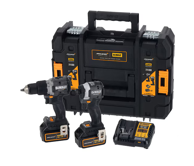 DEWALT x McLaren F1 Team Akku Kombopack mit Akkus und Ladegerät DCK200MP2T-QW