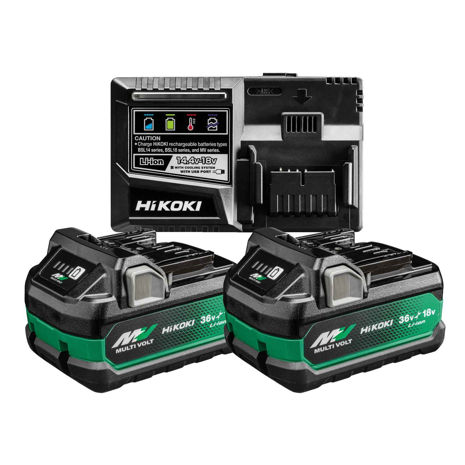 Hikoki BoosterPack 2x Akkus 36 V 4,0 Ah / 18V 8,0 Ah + Ladegerät (BSL36B18X + UC18YSL3)