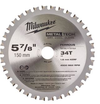 Milwaukee Kreissägeblatt für Metall-Handkreissägen 150/20 mm Z34