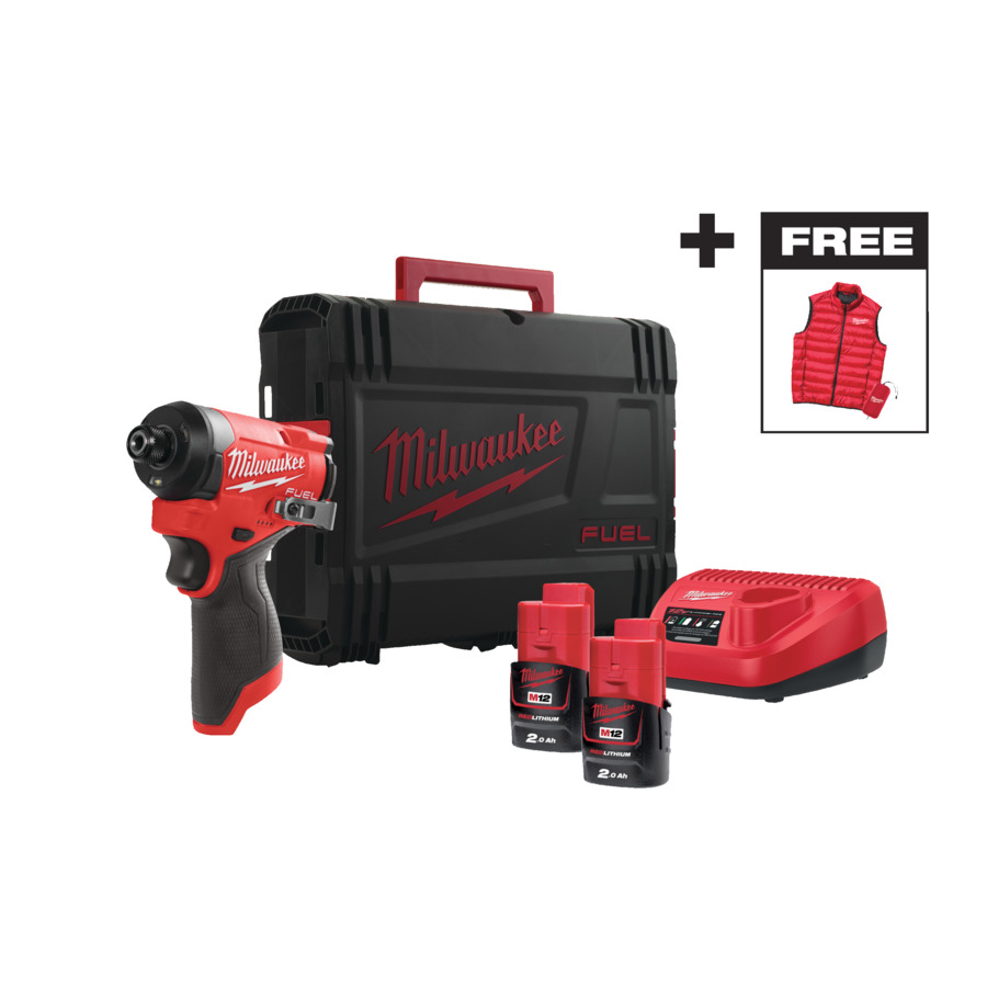 Milwaukee M12FID2MC-202X + Milwaukee Weste FUEL™ Akku-Kompakt-Schlagschrauber 1/4" Hex