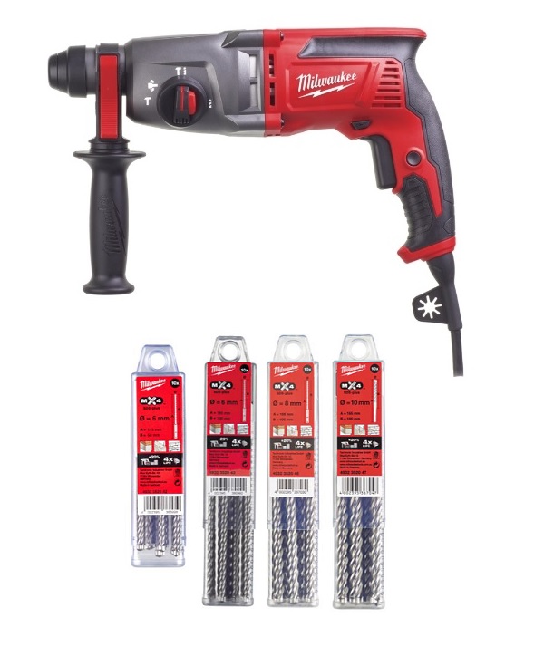 Milwaukee SDS-Plus Paket PH26T Kombihammer + 40 SDS-Plus Hammerbohrer