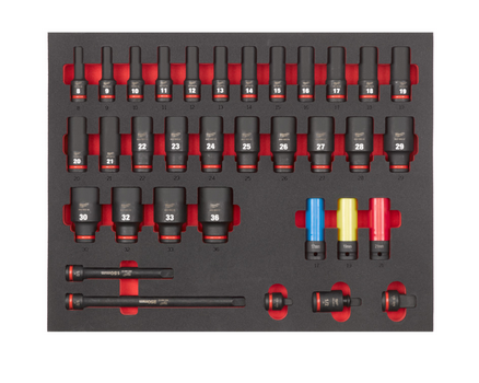 Milwaukee 1/2" SHOCKWAVE Schlagnüsse lang 34-teilige Einlage für Werkstattwagen 78 cm